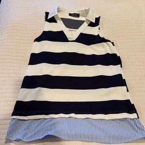 fab'rik Navy and Cream Sleeveless Blouse